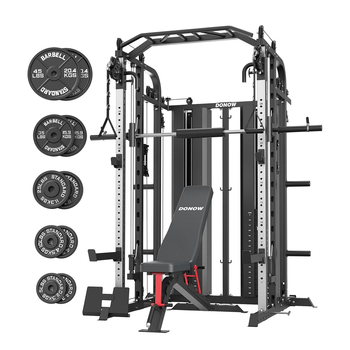 Smith Machine with Bench and 240lbs Weight Plates Package