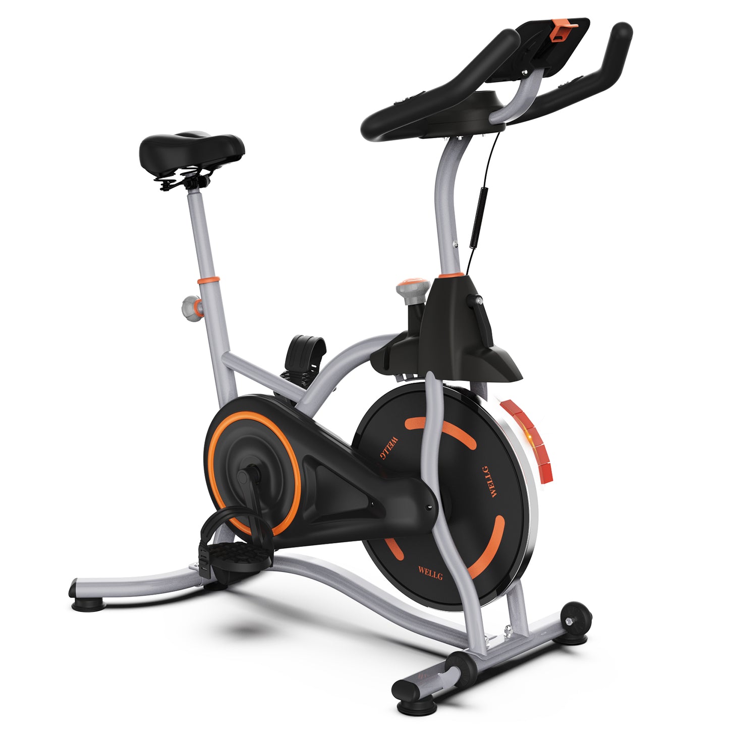 WELLG Exercise Bike WG-521, Brake Pad Stationary Bike for Home with Exclusive App, Magnetic Indoor Cycling Bike with 300 lb Weight Capacity, Low Noise, Tablet Holder