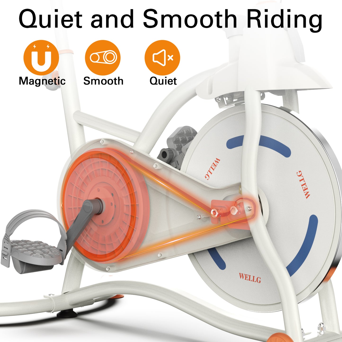 WELLG Exercise Bike, Brake Pad Stationary Bike for Home with Exclusive App, Magnetic Indoor Cycling Bike with 300 lb Weight Capacity, Low Noise, Tablet Holder