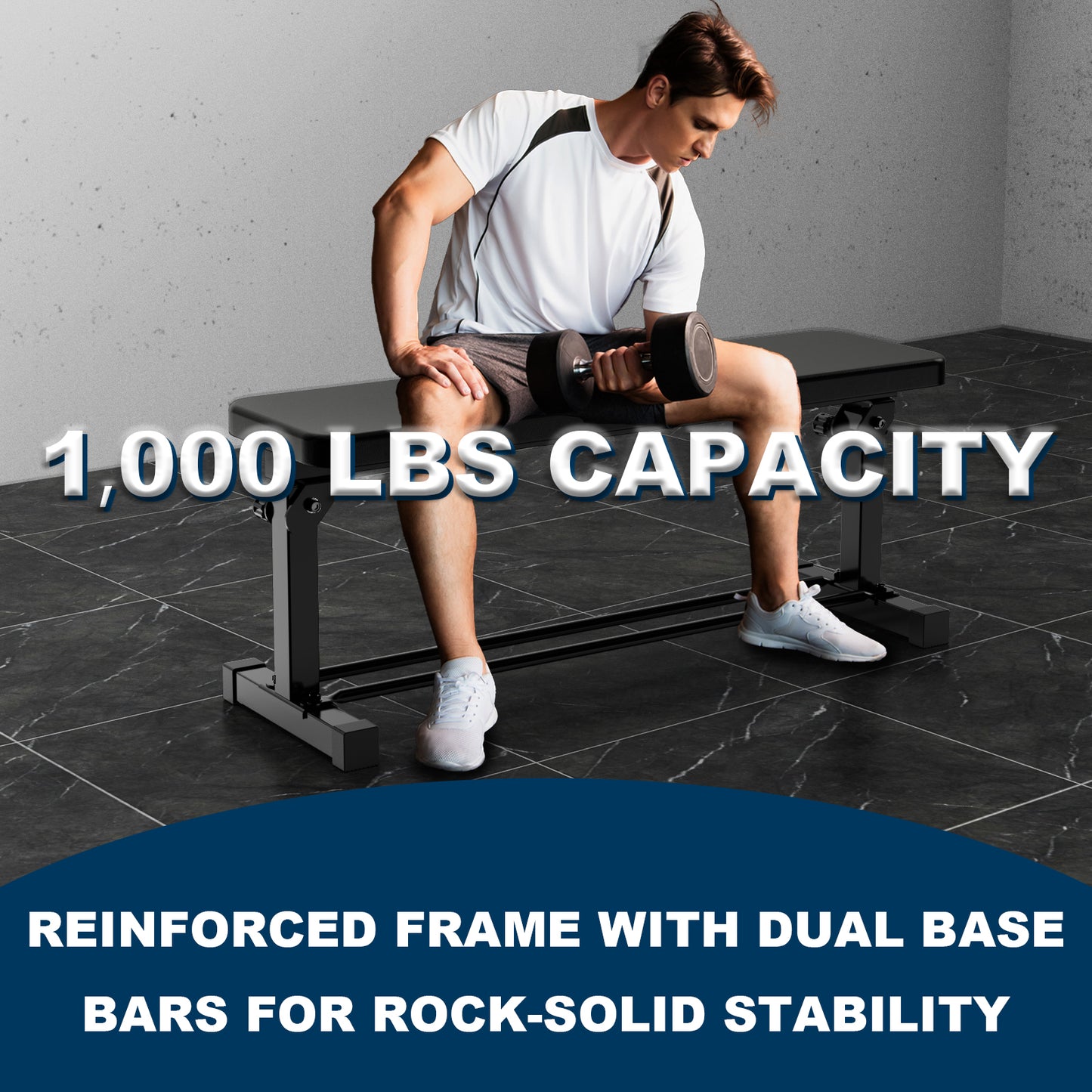 SincMill Extended Flat Weight Bench, Extra Long Workout Bench for Weightlifting and Strength Training, 1000lbs Capacity