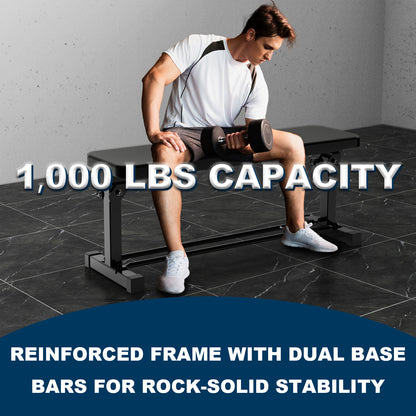 SincMill Extended Flat Weight Bench, Extra Long Workout Bench for Weightlifting and Strength Training, 1000lbs Capacity