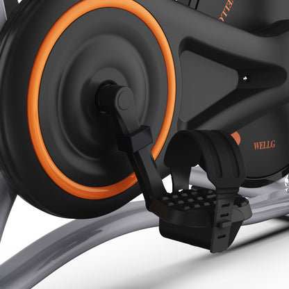 WELLG Exercise Bike WG-521, Brake Pad Stationary Bike for Home with Exclusive App, Magnetic Indoor Cycling Bike with 300 lb Weight Capacity, Low Noise, Tablet Holder