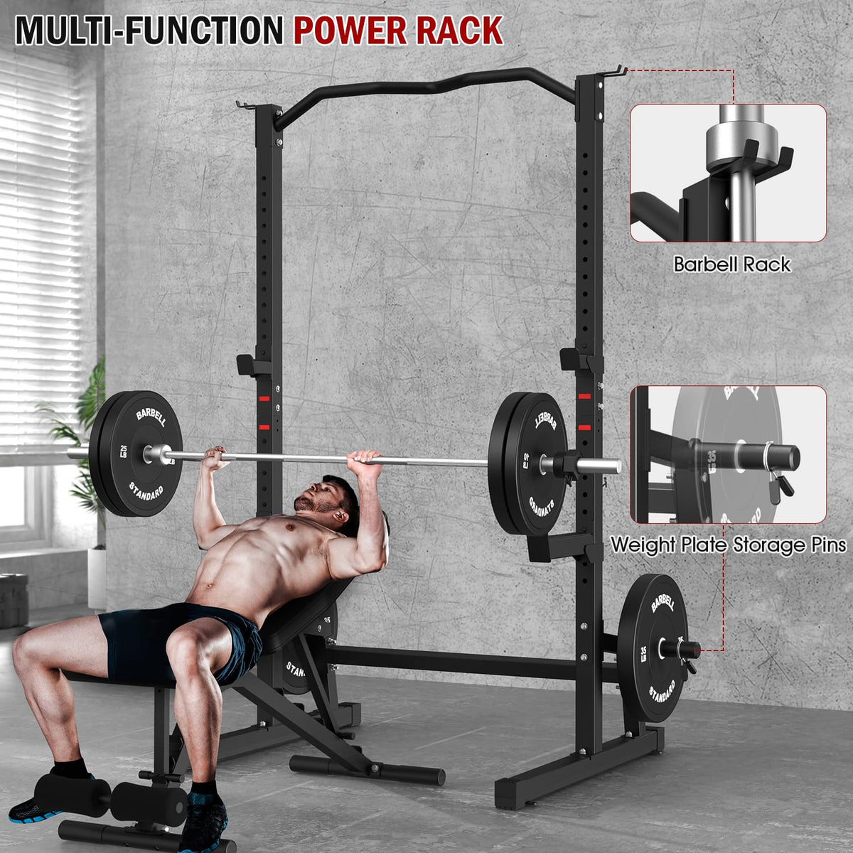 Squat   Rack   with   Adjustable   Workout   Bench