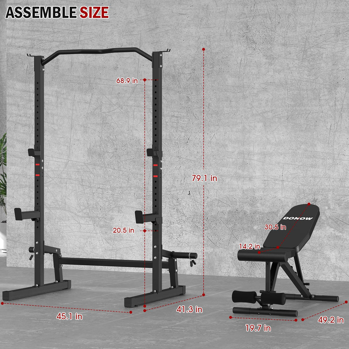 Squat   Rack   with   Adjustable   Workout   Bench