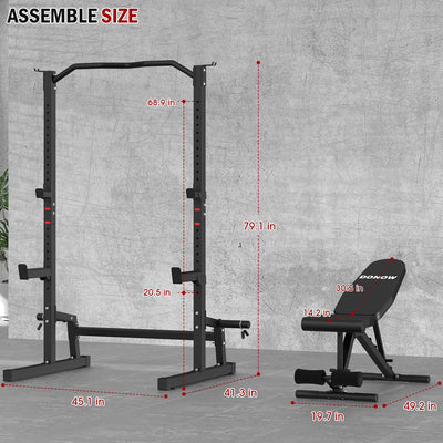 Squat   Rack   with   Adjustable   Workout   Bench