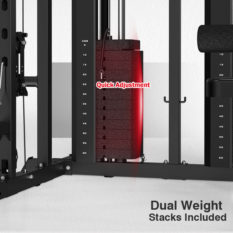 Smith Machine with Bench and 240lbs Weight Plates Package