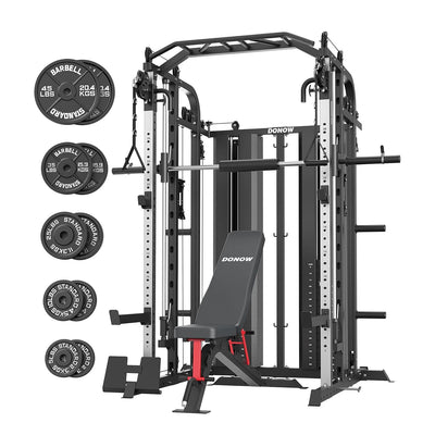 Smith Machine with Bench and 240lbs Weight Plates Package