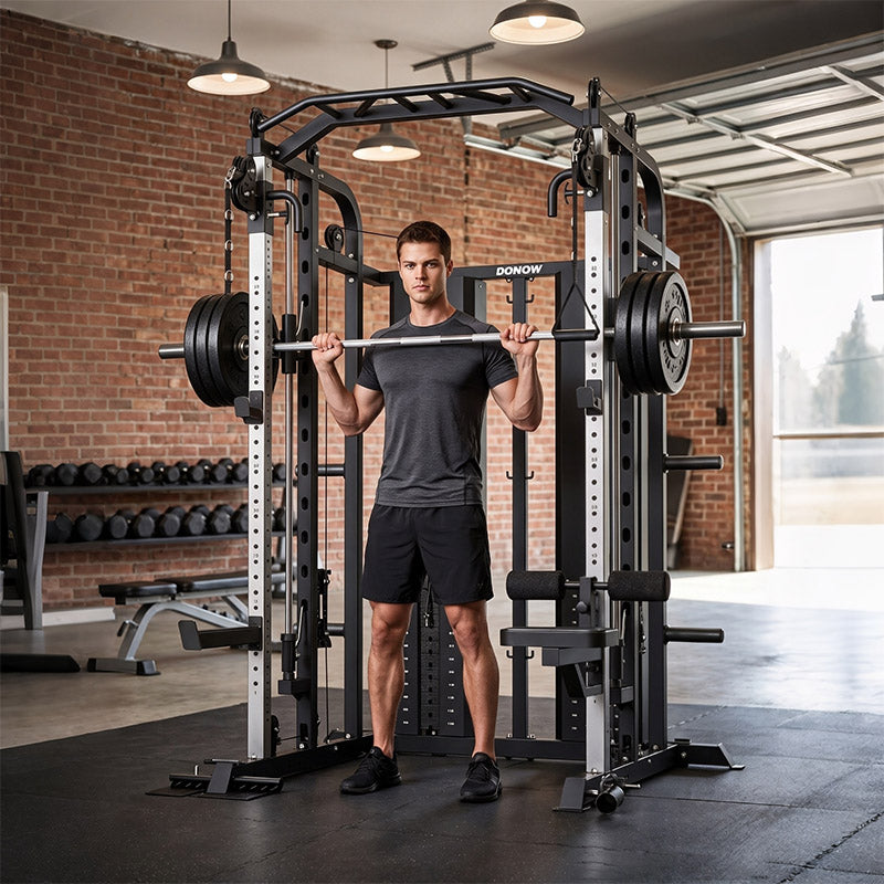 Smith Machine with Bench and 240lbs Weight Plates Package